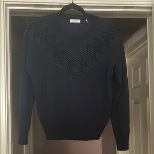 Sandro Mesh Cutout Navy Sweater